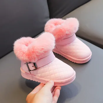 Зимние детские зимние сапоги Плюшевые теплые нескользящие утолщенные детские хлопчатобумажные туфли для мальчиков и девочек