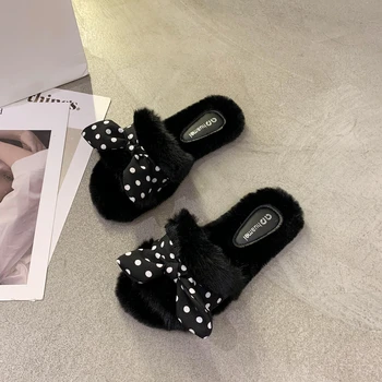 Зимние плюшевые тапочки Мода с открытым носком Однотонные женские сандалии На открытом воздухе Повседневная женская обувь Модная обувь
