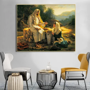 Знаменитая картина Иисус и самарянка Плакаты и принты Настенное искусство Картина на холсте для гостиной Домашний декор Без рамы