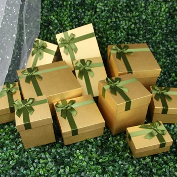 Золотая пустая подарочная коробка с крышками и лентой Коробка для свадебных конфет Девичник Рождество День Благодарения Рождественские подарочные коробки