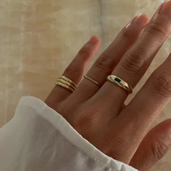 Золотой цвет Классические ювелирные изделия Открытый регулируемый размер Белый Красный Зеленый Синий Красочная мода CZ Band Signet Dome Ring Для женщин Свадьба
