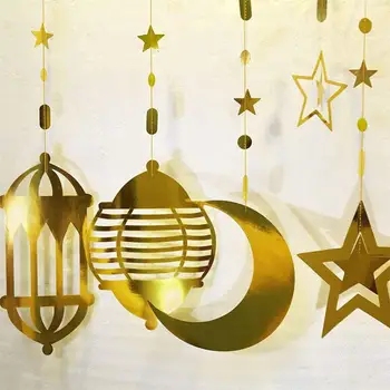 Ид Мубарак Золотое знамя Украшение Лунная Звезда Свет Гирлянда Рамадан Карим Украшение 2023 для дома Ислам Мусульманская вечеринка Декор