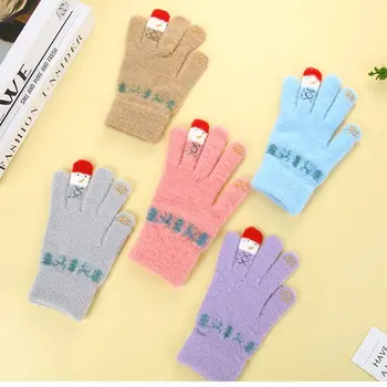 Имитация кашемира Перчатки с сенсорным экраном Защита от холодной погоды Вязаные рождественские перчатки для снеговика Все пальцы Теплые теплые перчатки