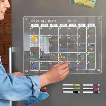 Инструмент для организации жизни Магнитный календарь Белая доска Акриловый холодильник для сухого стирания Семья Ежемесячное еженедельное планирование Расписание дел