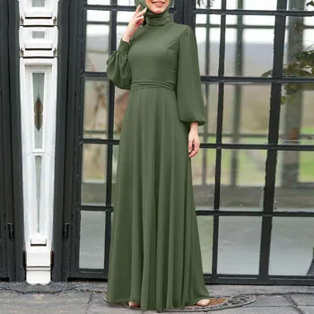 Исламское выпускное платье Налоговые продукты Турция Кафтан с длинным рукавом Оверсайз халат Однотонный воротник-стойка Мусульманские макси-платья для женщин
