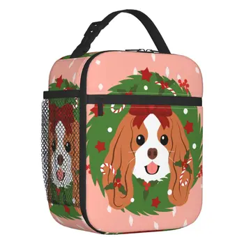 Кавалер Кинг Чарльз Спаниель Рождественский венок Изолированная сумка для ланча Герметичный холодильник для собак Термосумка для обеда Дети Школьники