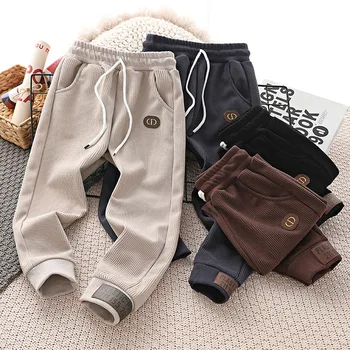 Кашемировые брюки с утолщенной шерстяной подкладкой, детские спортивные штаны среднего и большого размера, хлопчатобумажные брюки для девочек для тепла
