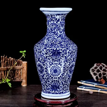 Керамическая ваза Сине-белый фарфор Украшение Орнамент Винный шкаф Гостиная Китайские ремесла