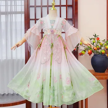 Китайский стиль Девушка Косплей Костюмы Принцесса Тан Костюм Дети Ханьфу Традиционное розовое платье с цветочной вышивкой