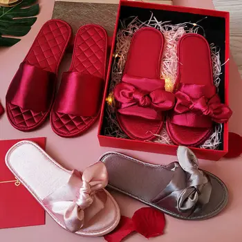 Китайский стиль Невеста Жених Вечеринка Тапочки 35-46 Большой Размер Тапочки 2022 Весна Дом Пара Свадьба Обувь На Плоской Подошве Женщины Подарок Тапочки