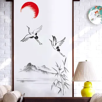 Китайский стиль Пейзаж Наклейки на стену Гостиная Спальня ТВ Настенные наклейки Pegatinas De Pared