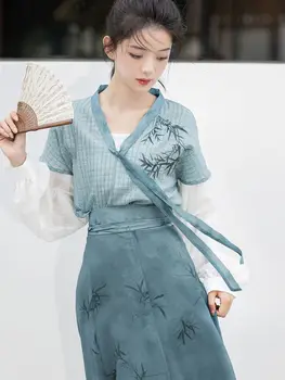  Китайский традиционный комплект с короткой юбкой Ханьфу Элегантный и сладкий 2023 Daily Simple Tang Dynasty Retro Set Женская одежда Платье