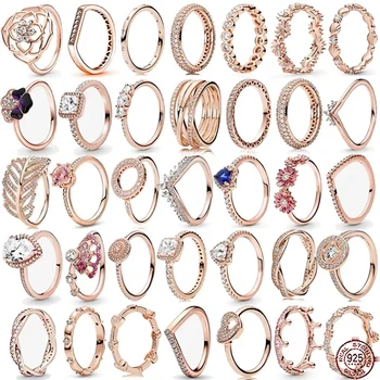 Классическое кольцо серии из розового золота 925 пробы стерлинговое серебро в форме сердца кольцо с розой корона-шарм кольцо ювелирные изделия подарки для друзей