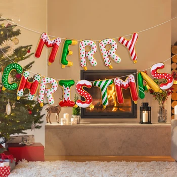 Конфетный цвет Счастливого Рождества Письмо Фольга Воздушный шар 2024 Рождественская вечеринка Воздушный шар Баннерные украшения С Новым годом Navidad Kids Favors