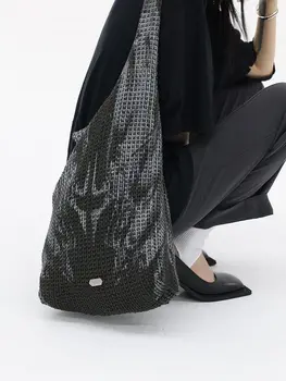Корейская мода Фея Гранж Женская Сумка Harajuku Винтаж Hollow Out Knit Рюкзак Красотка Уличная Одежда 2023 Модная Сумка Для Покупок