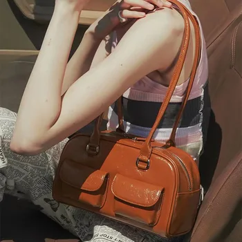 Корейская нишевая дизайнерская сумка 2023 Винтаж с несколькими карманами Повседневная женская сумка через плечо под мышками Y2k Fashion All Match Office Женская сумка