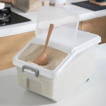  Коробка для хранения риса большой емкости Дозатор риса Ведро для муки Зерновые Кухонные контейнеры для еды Резервуар для корма для домашних животных Кухонный ящик для хранения