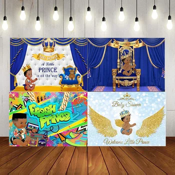 Королевский принц Фотография Золотое украшение на день рождения Синий Комплекты Фотостудии Детский душ Корона Фон Баннер Пользовательский фон
