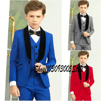 Королевский синий комплект костюма из 3 предметов для мальчиков Дети Облегающий однобортный смокинг для свадебной вечеринки Выпускной вечер Платье для мальчика