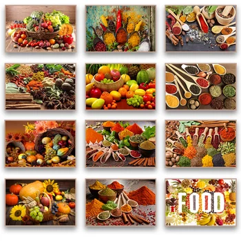 красочные нежные фрукты и специи Постеры еды Картины на холсте и современные настенные картины для кухни, столовой, домашнего декора