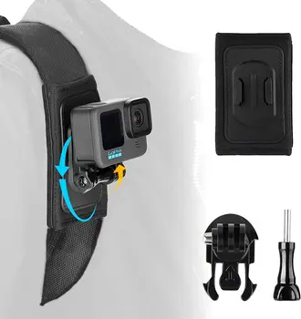 Крепление для плечевого ремня рюкзака REYGEAK с регулируемой плечевой подкладкой и вращающимся на 360° базовым креплением Совместим с GoPro Hero 11 10
