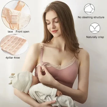  Кружевной передний открытый бюстгальтер для кормления Мягкое кружево Дышащий бесшовный бюстгальтер для кормления грудью для беременных Материнская поддержка для беременных женщин