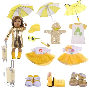 Кукольная одежда Желтый плащ Единорог Обувь Для 18 дюймов Американский и 43-сантиметровый новорожденный ребенок Кукла Наше Поколение Для Ребенка Фестиваль Подарок