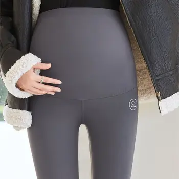 Леггинсы для беременных с высокой талией Зима Осень Утолщение Леггинсы для беременных Теплые женские брюки для поддержки живота Одежда для беременных Скинни