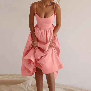 летнее женское однотонное плиссированное платье с V-образным вырезом на талии Большие качели Сексуальный ремешок Элегантные платья для вечеринок для женщин