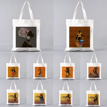 многоразовые сумки для покупок для продуктов Женская повседневная сумка через плечо Горячая сексуальная черная африканская девушка Живопись Печать Дизайнерская сумка Eco