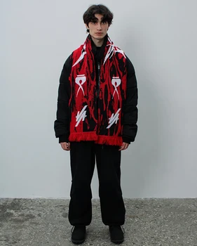 Модная творческая звезда Y2K полосатый трикотажный женский шарф хип-хоп мужской зимний шарф фартук черный кисточка светящийся Y2K Kpop эмо