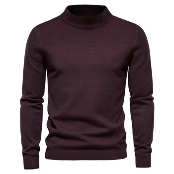 Модный новый мужской свитер Половина водолазки Однотонный зимний толстый классический толстовка Теплые молодежные деловые футболки