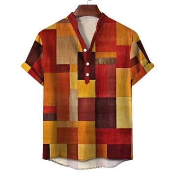 Мужская рубашка Геометрическая 3d рубашка с модным принтом Большой размер Повседневная летняя уличная одежда с короткими рукавами Негабаритная мужская одежда Топы Футболки