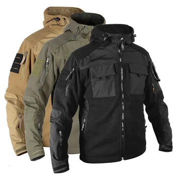 Мужская флизианская тактическая куртка Военная флисовая куртка софтшелл для мужчин Армейские боевые куртки Флизовая ветровка Бомберы с капюшоном