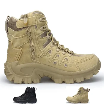 Мужские военные тактические ботинки Армейские ботинки Мужские военные ботинки с боковой молнией Мужские противоскользящие ботильоны Рабочая защитная обувь Походная обувь