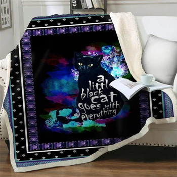 Мультяшный Черная Кошка Шерпа Бросок Одеяло 3D-печать Покрывала Для Животных Мягкие Теплые Плюшевые Одеяла Для Кроватей Диван Путешествия Пикник Одеяла