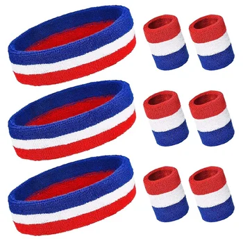  Набор полосатых повязок, включая спортивные повязки на голову и браслеты Хлопковая повязка для пота Стиль американского флага для мужчин и женщин