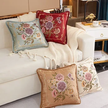  народные цветы чехол для подушки 48x48 см вышивка жаккардовые украшения для дома окантовка наволочек декоративные подушки для кровати