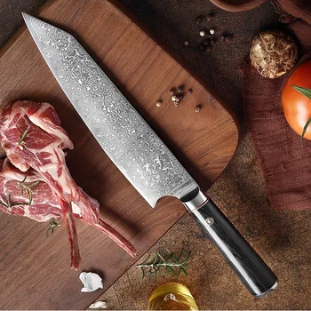 Настоящий Дамаск Стальной Кухонный Нож Шеф-повар Профессиональный Японский Нож Мясо Рыба Овощи Ломтик Кирицукэ Мясник Тесак Нож