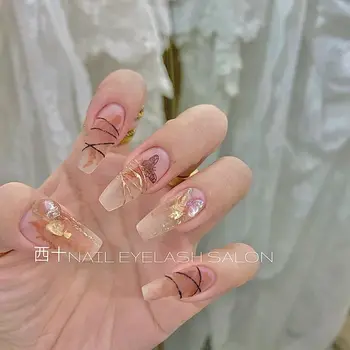  Нашивка для ногтей ручной работы, готовый продукт, носимые накладные ногти, траурная фея, грязный, окрашенный маникюр с бабочкой