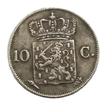 Нидерланды 10 центов 1818 г. латунь с посеребренной копией Рождественские подарки