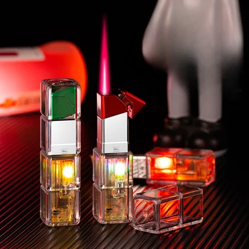  Новая прозрачная красная зажигалка Cute Lipstick LED Light Ветрозащитные газовые зажигалки Cool Luminous Torch Lighter Lady For Gift