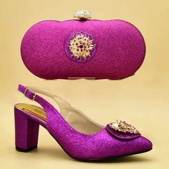 Новейшая женская обувь на высоком каблуке соответствующая обувь и сумка набор украшенных стразами африканская обувь и набор сумок для вечеринки итальянский