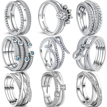 Новое кольцо Pantaro из стерлингового серебра 925 пробы Сверкающее многослойное перекрестное кольцо на палец с паве Оригинальные украшения для помолвки Годовщина