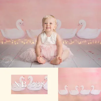 Новорожденный Baby Shower Маленькая девочка Розовый фон для фотографии Белый лебедь Фотостудия Фотофон День рождения
