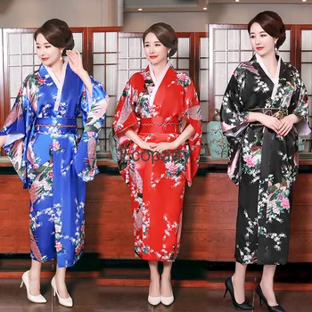 Новые Женщины Сексуальное Кимоно Юката С Оби Мода Национальные Тенденции Фантазия Цветок Печатный Халат Японский Косплей Костюм