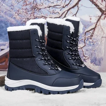 Новые зимние зимние сапоги 2023 года плюшевые теплые ботильоны женские модные ботинки на шнуровке PU 36-42 женские сапоги botas mujer