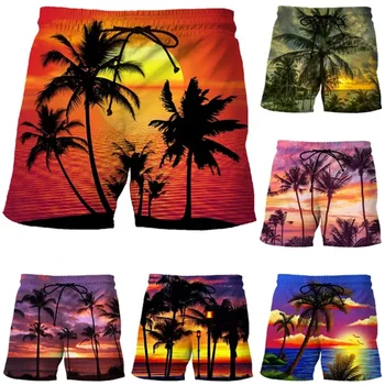 Новые мужские модные короткие брюки Тропические гавайские пальмы 3d печатные пляжные шорты унисекс Крутые свободные плавки Шорты Одежда