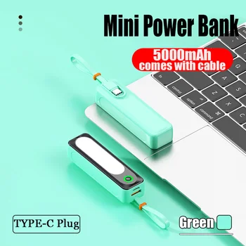  Новый 5000 мАч Портативный мини Power Bank Быстрое зарядное устройство Капсула Компактный запасной аккумулятор Type-C Plug для мобильных телефонов Samsung Huawei