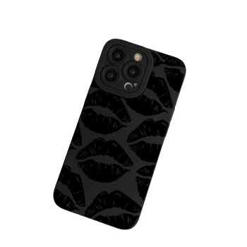 Новый чехол для телефона в готическом стиле с черной губой для iPhone 11 12 13 14 15 Pro Max Ударопрочный мягкий силиконовый чехол